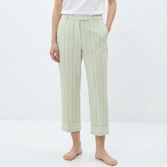 Donna Rae Pants - Donna Rae Pants Green Stripes Crop Cuff Casual Summer Straight 12